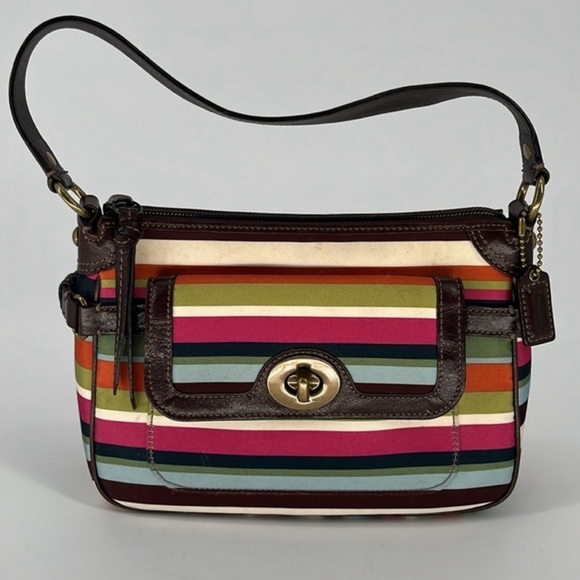 Coach Legacy Stripe Satin and Leather Bag 41852 - Picture 1 of 10
